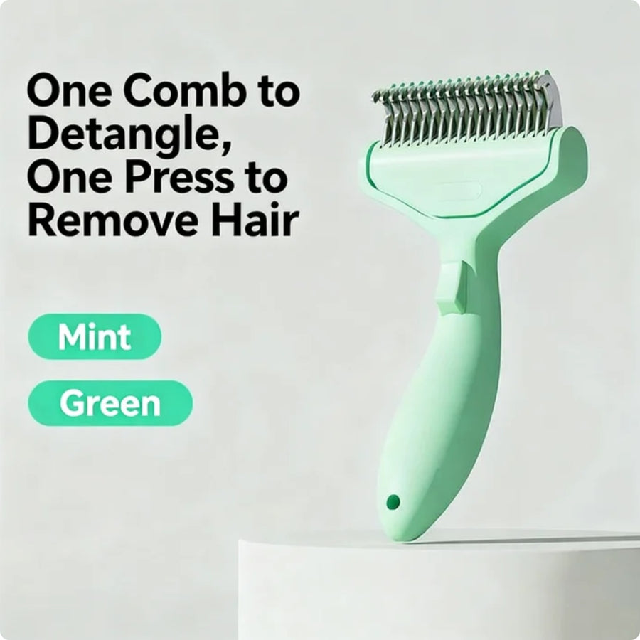 Pet Dematting Comb For Cats Dogs, Self Cleaning Deshedding Brush With Stainless Steel Blades, 26 Angle Undercoat Rake For Removing Loose Hair And Tangles, Grooming Tool For Long Short Haired Pets