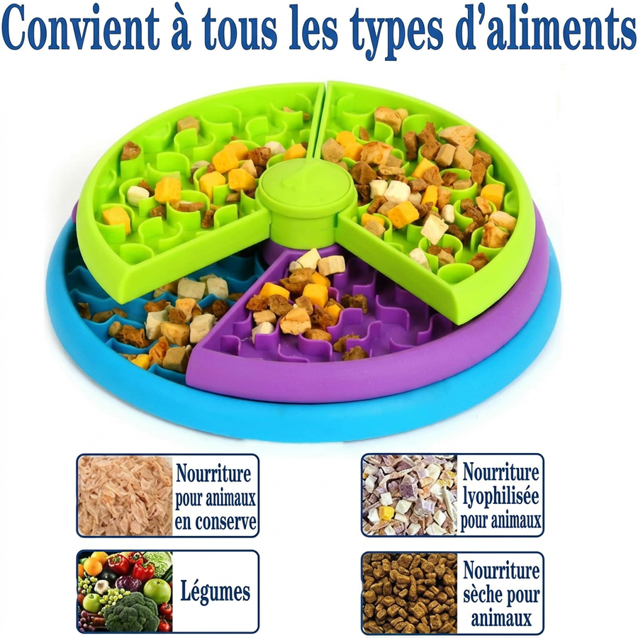 Bol Ralentisseur Tournant pour Chien – 3 Niveaux Démontables, Anti-Glouton, Sans BPA