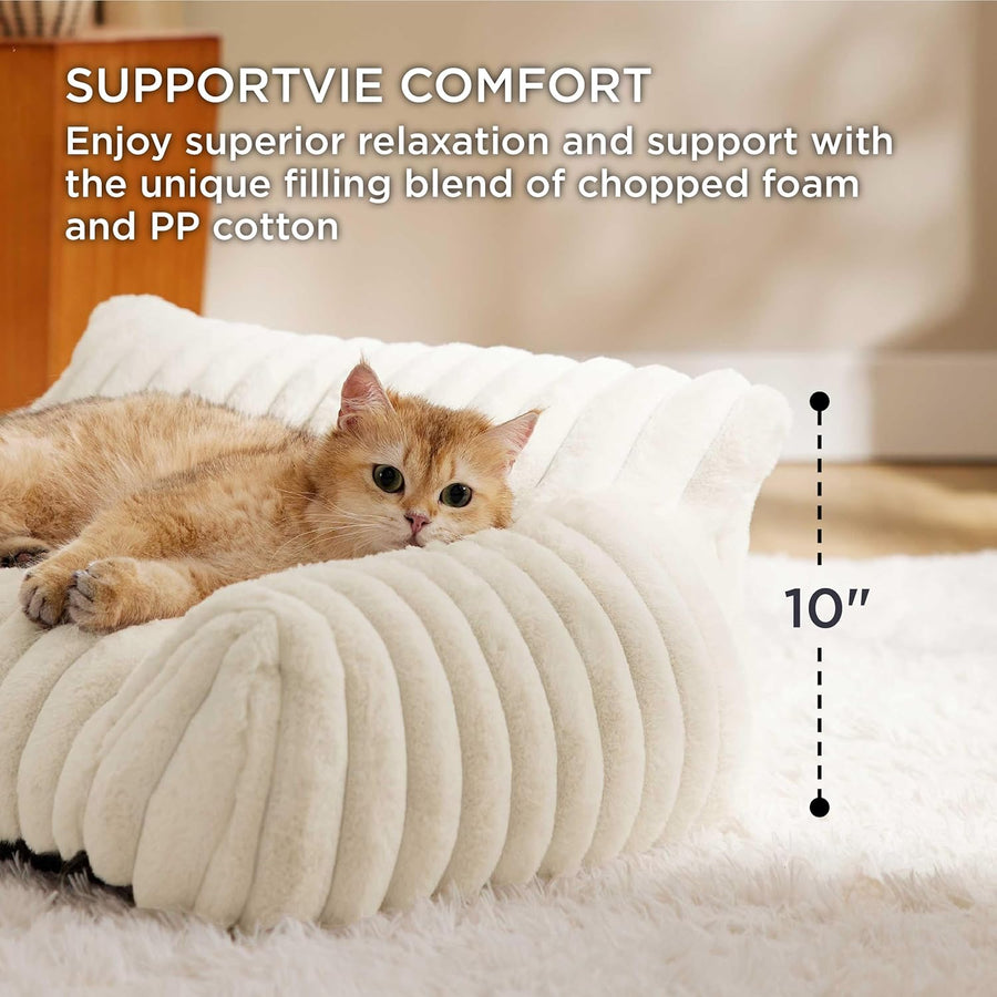Bedsure Cute Cat Couch For Pets - Fluffy Cat Sofa With Premium Soft Corduroy Fleece Fuzzy Cat Couch Bed With Cover Supportive Cat Chair For Indoor Cats