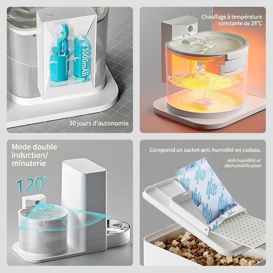 Fontaine Thermostatique & Distributeur Automatique 2-en-1 pour Chat – 3,3 L + 2 L, Sans Fil