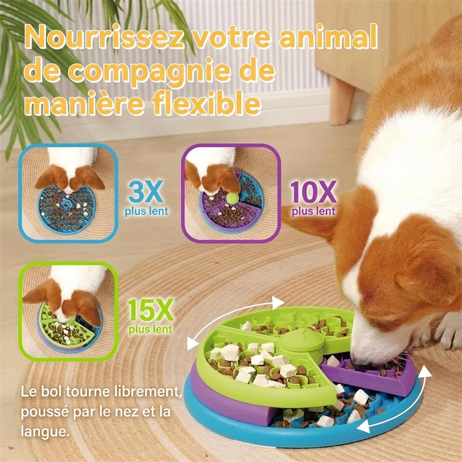 Bol Ralentisseur Tournant pour Chien – 3 Niveaux Démontables, Anti-Glouton, Sans BPA