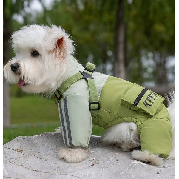 Autumn And Winter Dog, Small And Medium-sized Dog Teddy Outdoor Windproof, Waterproof, Three-proof Raincoat, Four-legged Cotton Coat, Pet Clothing