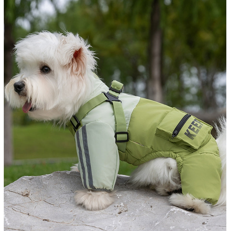Autumn And Winter Dog, Small And Medium-sized Dog Teddy Outdoor Windproof, Waterproof, Three-proof Raincoat, Four-legged Cotton Coat, Pet Clothing