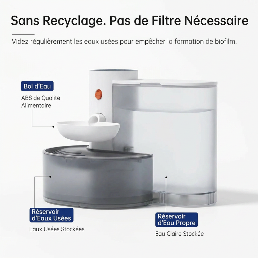Fontaine à Eau Automatique Sans Fil pour Chat – Sans Filtre, Réservoir 3 L, Silencieuse