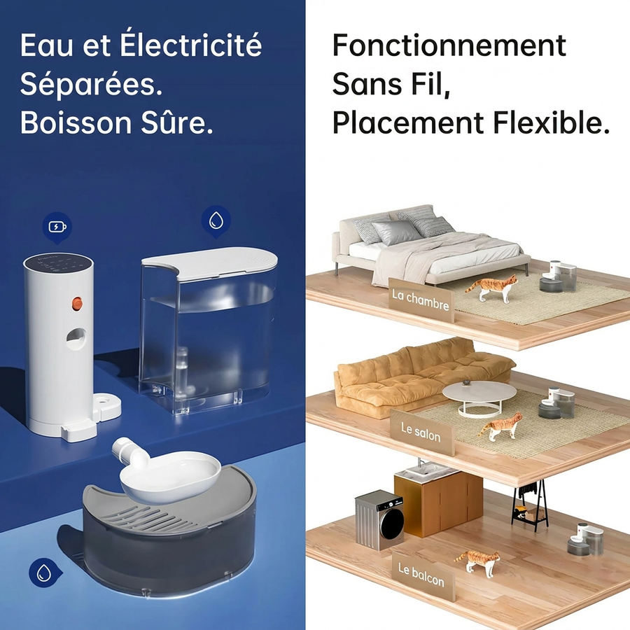 Fontaine à Eau Automatique Sans Fil pour Chat – Sans Filtre, Réservoir 3 L, Silencieuse