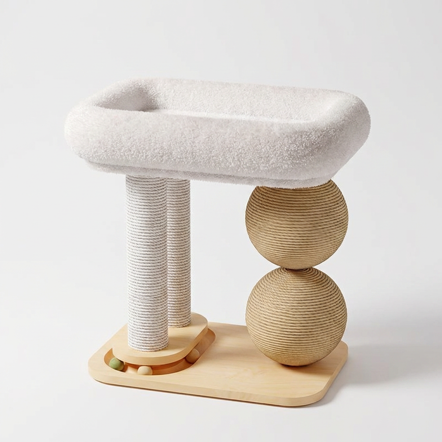Arbre à Chat Design Scandinave – Nid Perché Moelleux, Griffoirs Sisal, Jeu Interactif