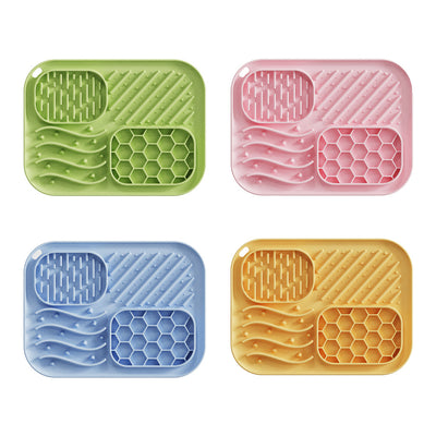 Tapis de Léchage Silicone 4-en-1 pour Chien – Anti-Glouton, Ventouse, 4 Zones de Texture